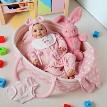 BABESIDE Reborn Baby Doll Accessories Set – 8 Pcs Clothes & Bassinet for 17-22 Inch Newborns, Realistic Pretend Play Kit with Nursery Outfits (Not a Doll)