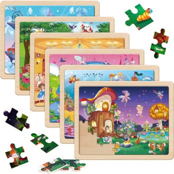 SYNARRY Unicorn Mermaid Princess Fairy Wooden Puzzles for Kids Ages 4-6, 6 Packs...